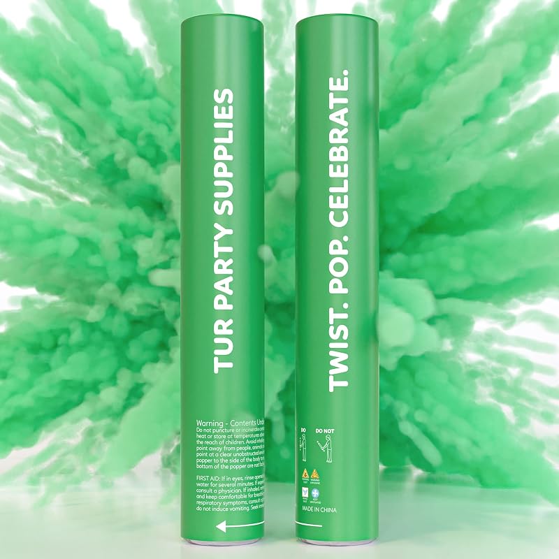 Green Color Powder Cannons and Smoke Bomb Poppers, Biodegradable, 2-Pack | Vivid Colors, 25 ft Launch, Outdoor Use, Non-Pyrotechnic, Holi Powder, Color Runs, Graduation, Photography, Easy Twist