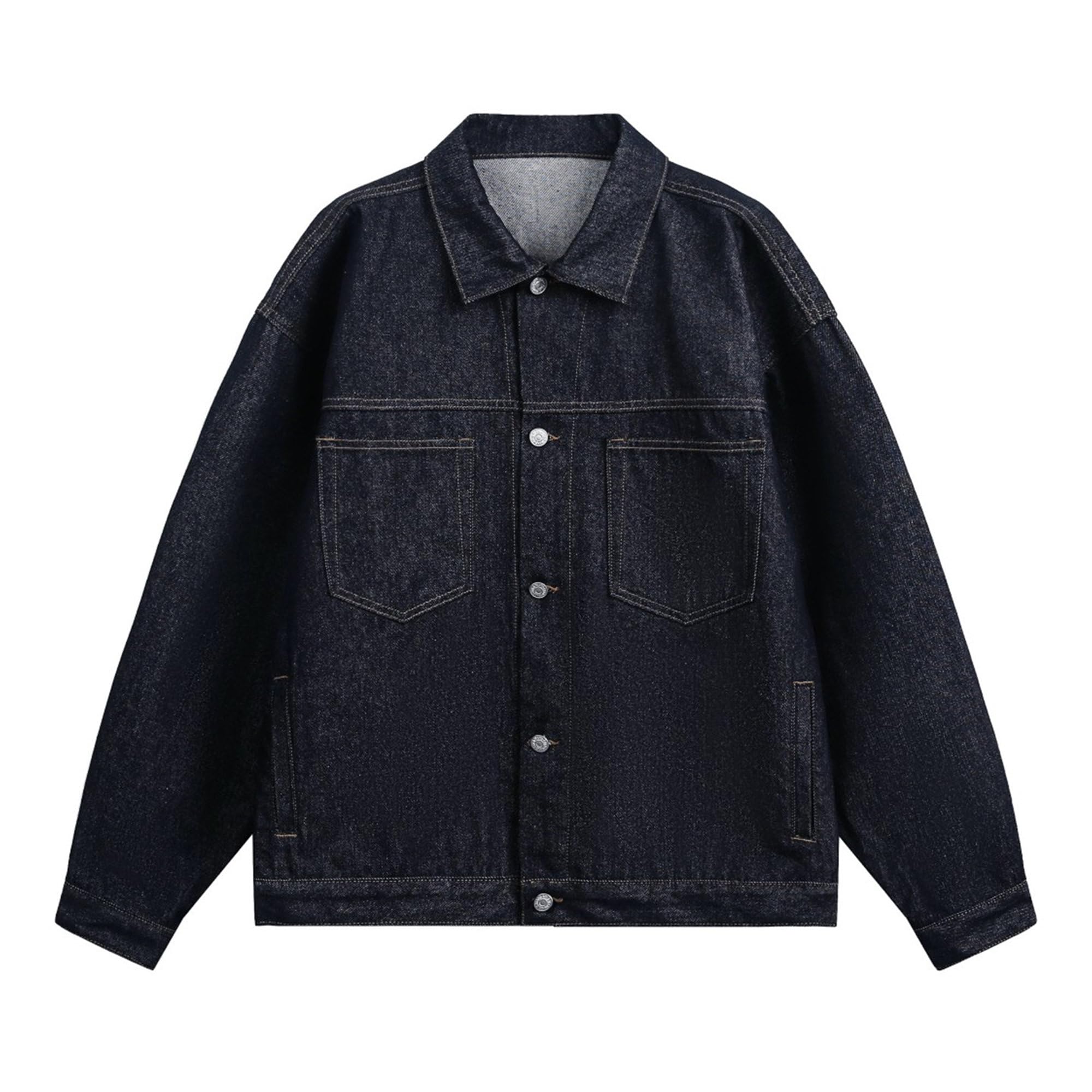 Giacca da uomo in denim con tasche | Colletto classico da camionista con risvolto,Button Down,Leggero basso elasticizzato,Vestibilità ampia squadrata rilassata
