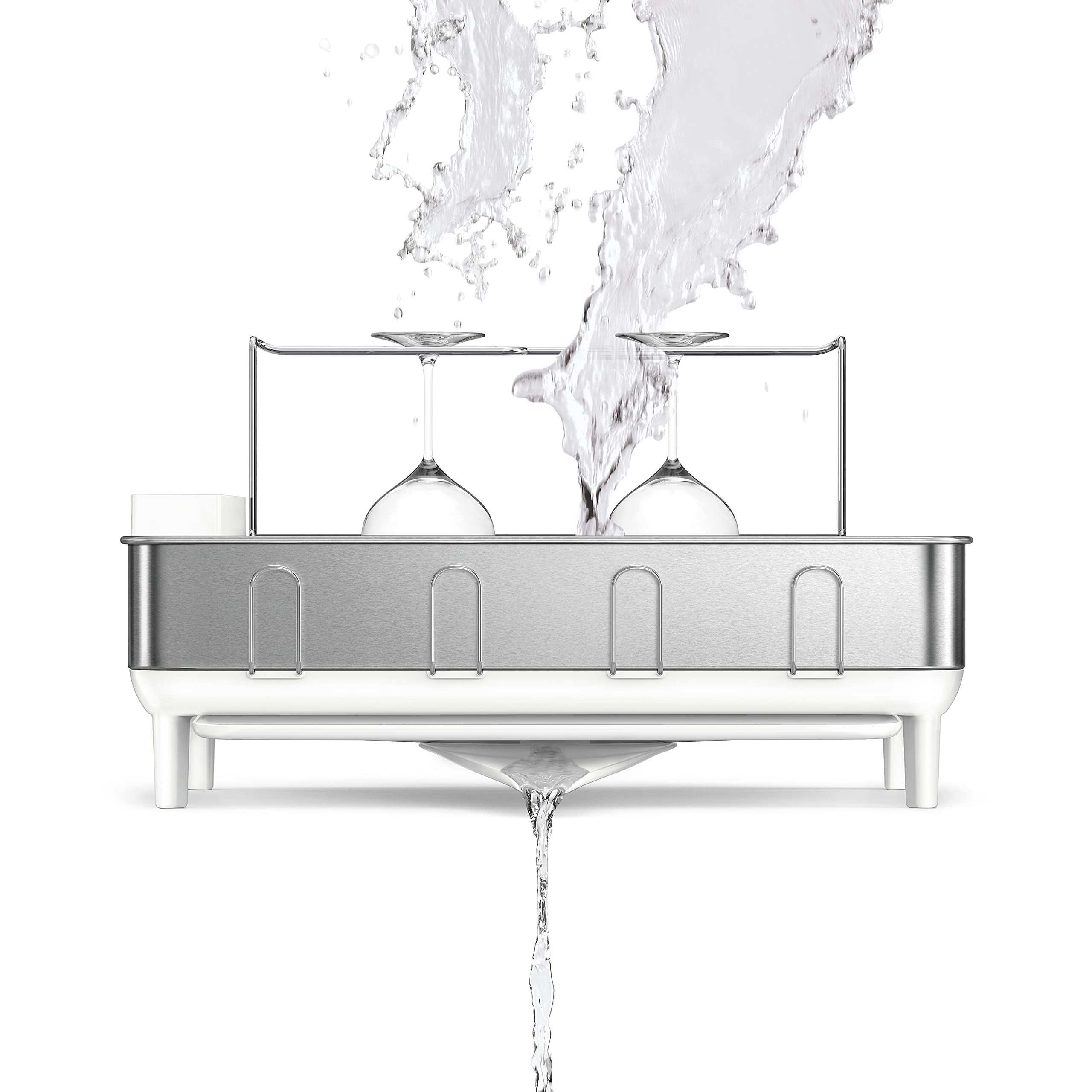 Simplehuman Geschirr-Abtropfgestell mit Weinglashalter aus Edelstahl in der Farbe Silber, Maße: 56,6cm x 51,4cm x 34cm, KT1190