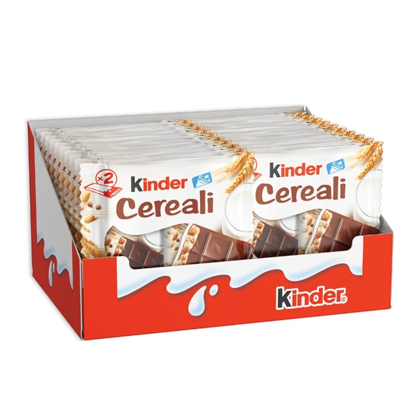 Immagine del prodotto Kinder Cereali, 40 Tavolette di Cioccolato Puro Cacao, Snack Dolce Ripieno al Latte e ai 5 Cereali Soffiati e Tostati, 20 Confezioni