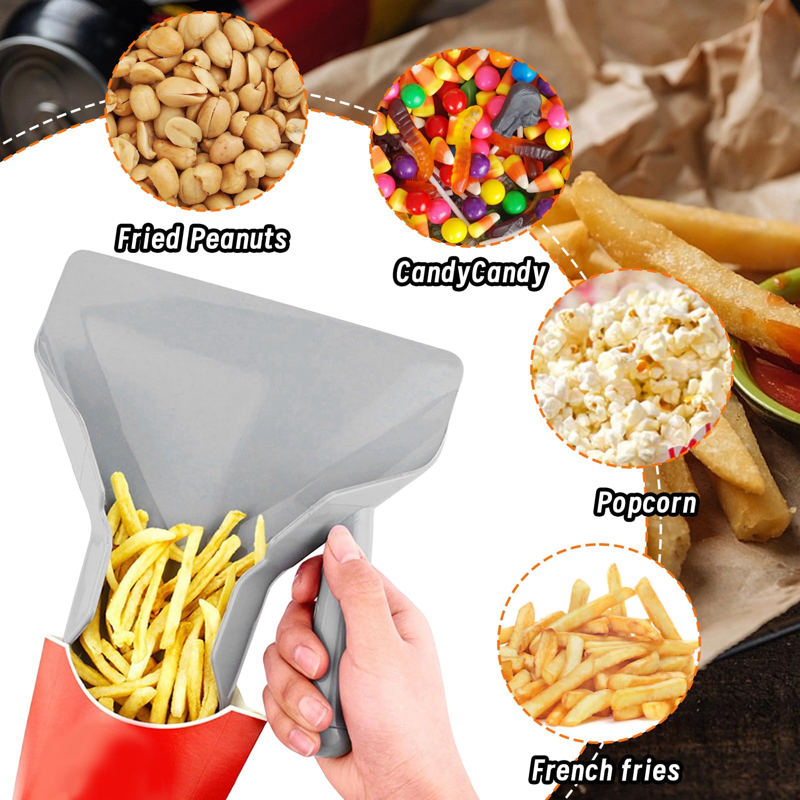 Paletta per Patatine Fritte 23,5x20,6cm, Cucchiaio Plastica Antiscivolo per Popcorn, Ghiaccio, Caramelle, Noci, Pala Multiuso con Manico Destro per Cucina,Casa,Ristorazione
