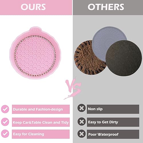 Miniatura 5 de Paquete de 4 posavasos brillantes para automóvil, portavasos universales de silicona antideslizantes de 2.75 pulgadas incrustados en adornos, juego