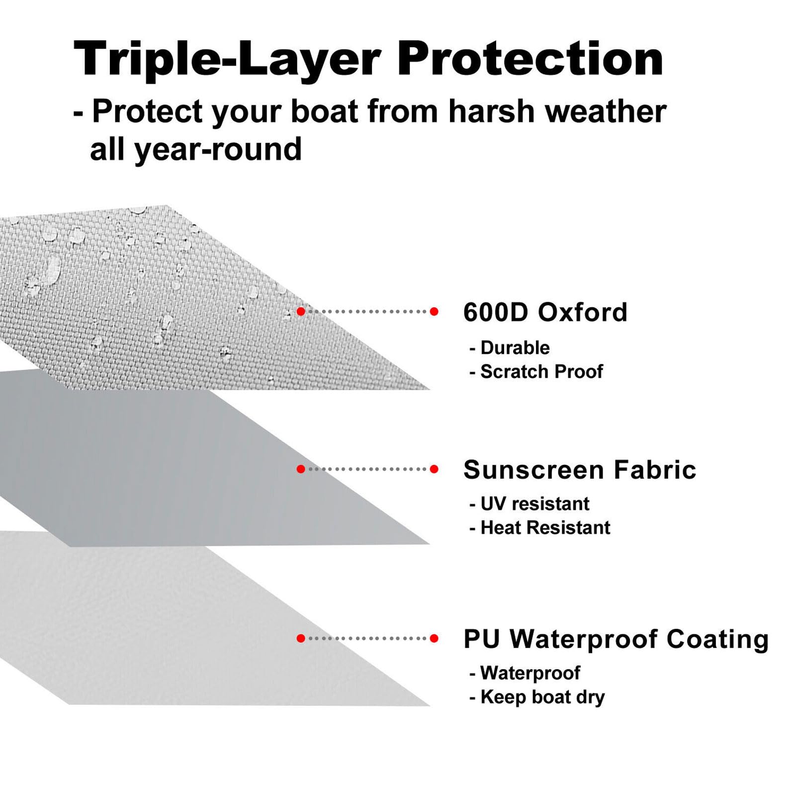 Coperture per kayak da esterno, Copertura for barca rimorchiabile 600D Oxford V Hull Tri Dimensioni multiple(21~24FT:732 * 300CM)