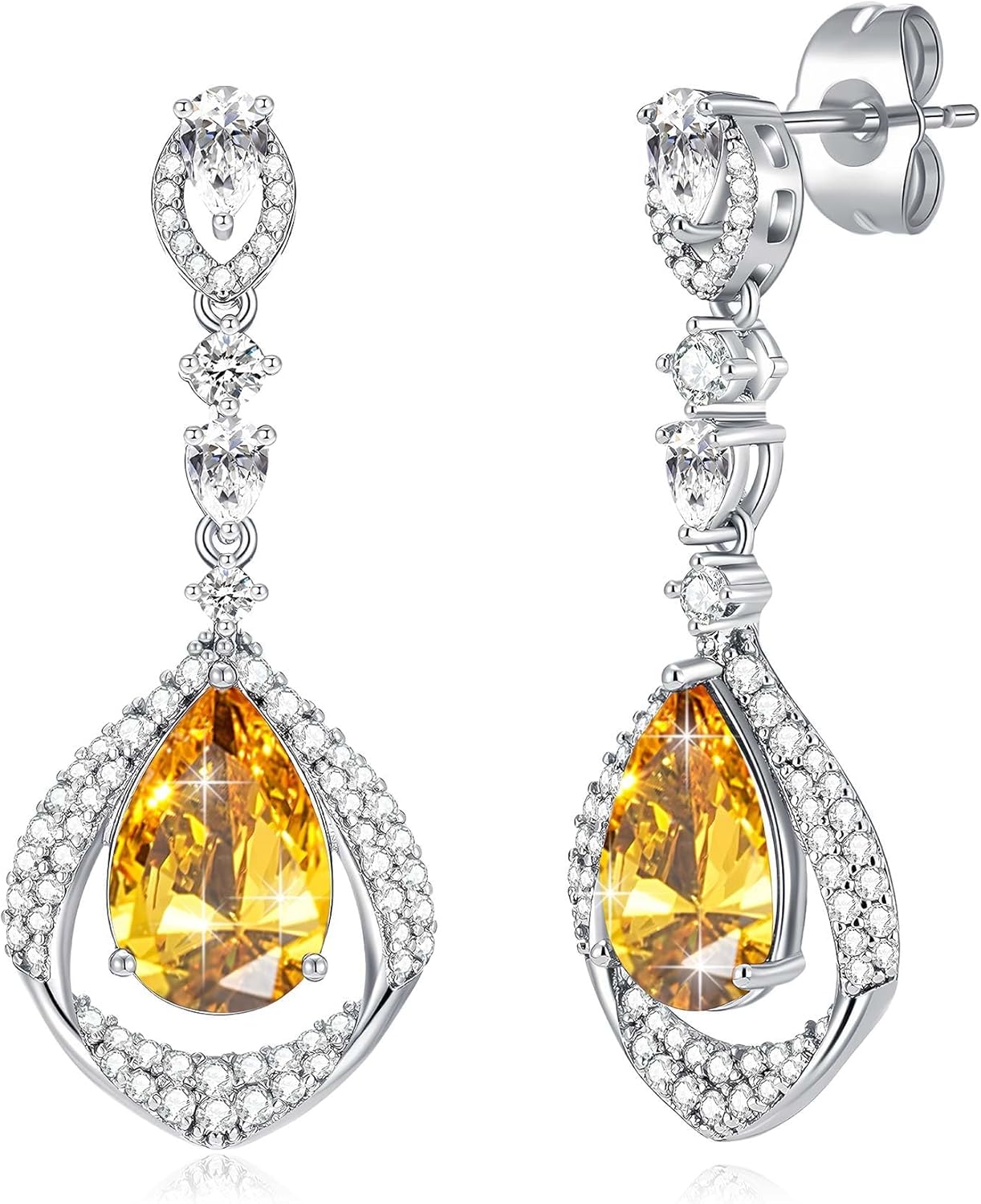 EVEVIC Trendy Austrian Crystal Teardrop Halo Hollow Drop Earrings for Women 14K Gold Plated Dangle Earring Hypoallergenic Jewelry Gift