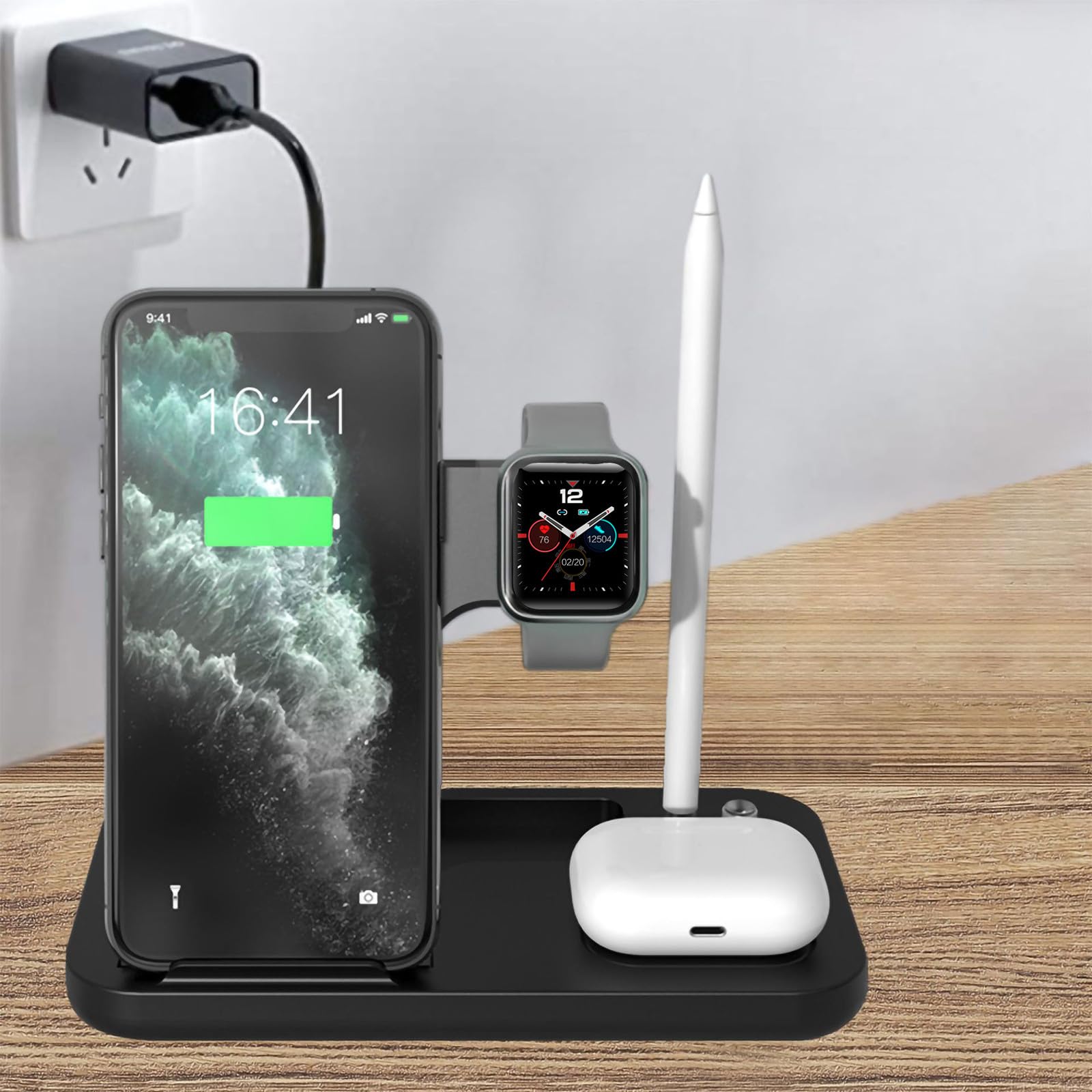 Cargador Inalámbrico 3 en 1 con Adaptador y Estuche de Viaje, Estación de Carga Inalámbrica Rápida, Carga Inalámbrica Más Rápida de 15W, Protección Inteligente Múltiple, Cargador Inalámbrico Plegable/