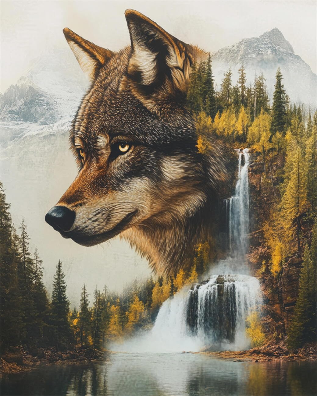 RKFLGEW DIY Embroidery Beads Set Mountains and Wolves 30x40cm