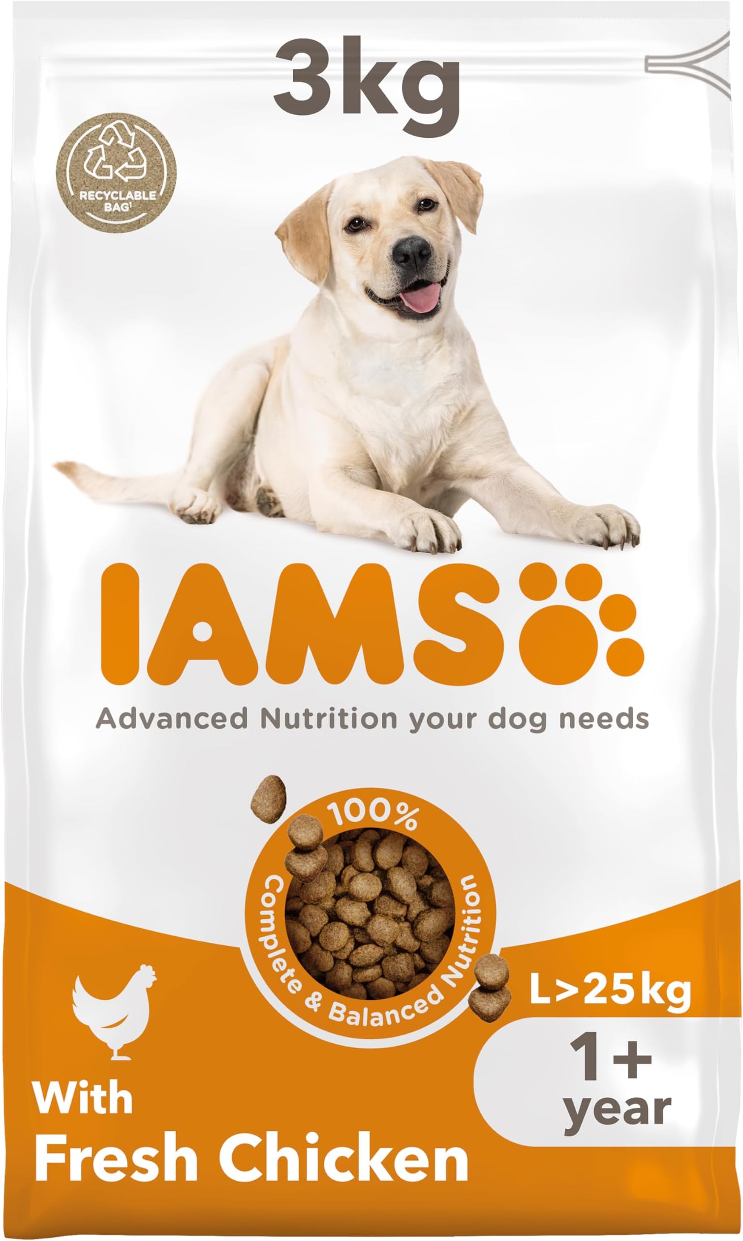 Adult Large Complete Dry Dog Food Chicken 3kg - With DentalCare System