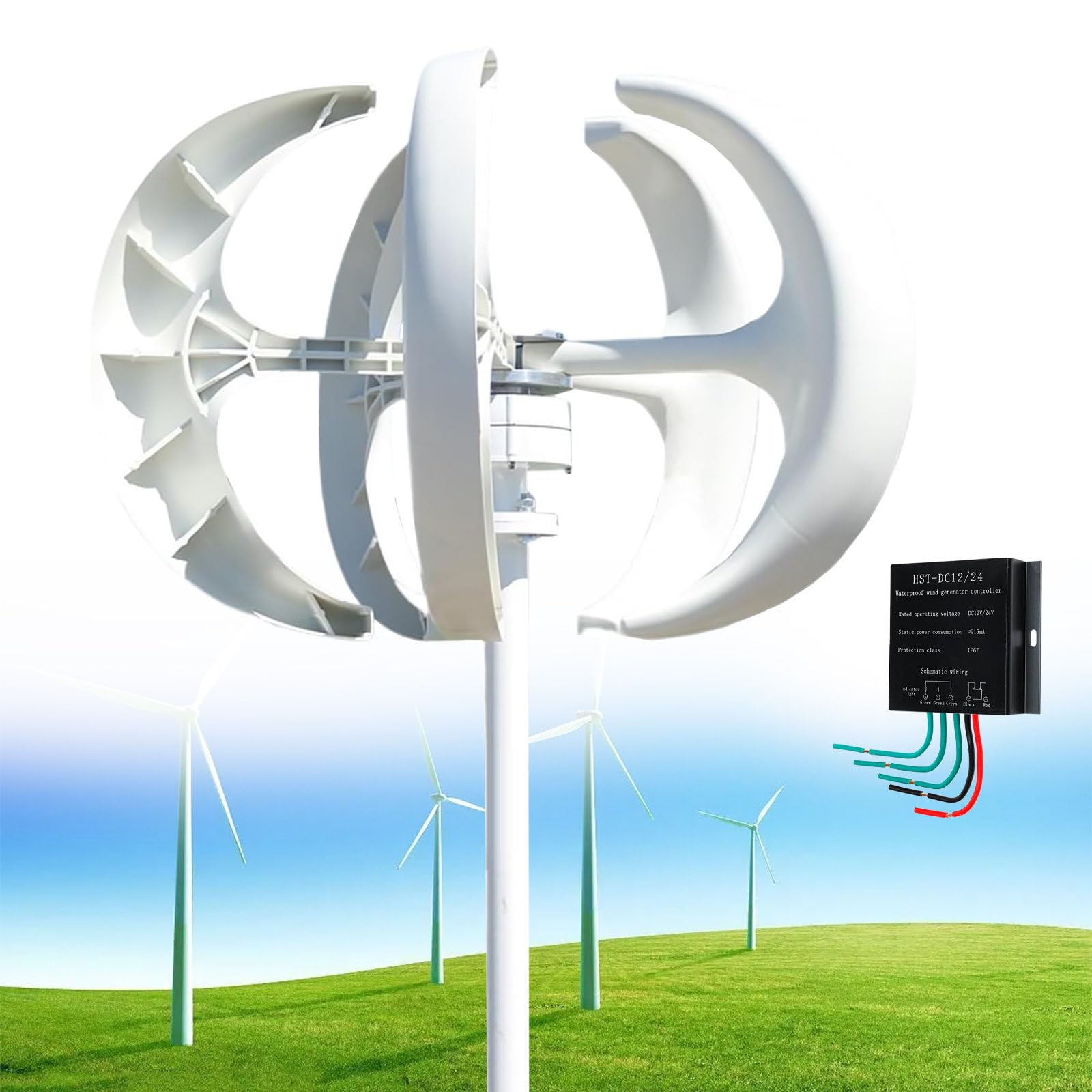 Zestaw pionowej turbiny wiatrowej 13000 W, 5-łopatkowy, 24 V, do domu, oświetlenia ulicznego i łodzi, wydajne rozwiązanie energii odnawialnej z kontrolerem
