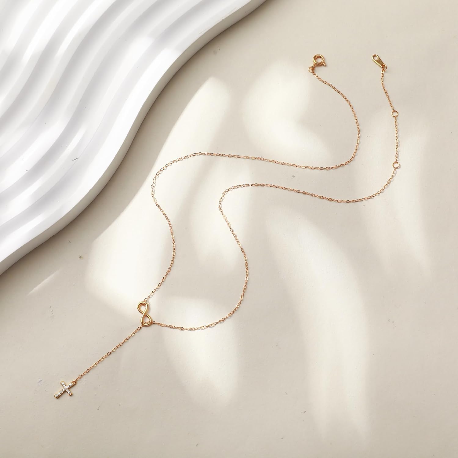 SUYACS 925 Sterling Silver Cross Infinity Necklaces for Women 18K Gold Plated CZ Lariat Pendant Necklace Dainty Y Christian Faith Chain Necklace Religious Easter Christmas Baptism Gifts for Mom - Image 6