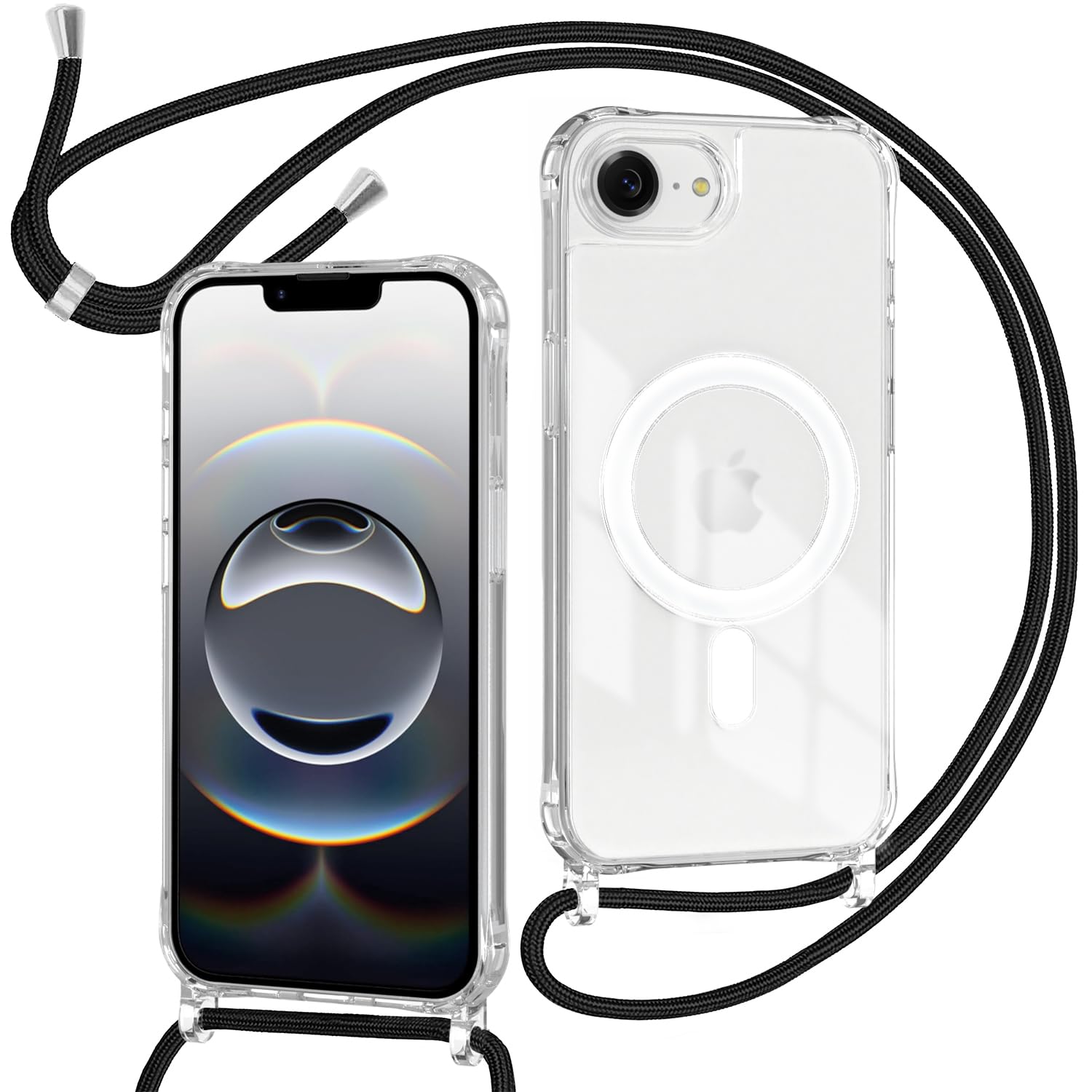 ZYIMOU für iPhone 16 Hülle mit Band, Handyhülle iPhone 16 Pro Handykette Hülle mit Kette Schutzhülle Kordel zum Umhängen Transparent Weich TPU Silikon Bumper