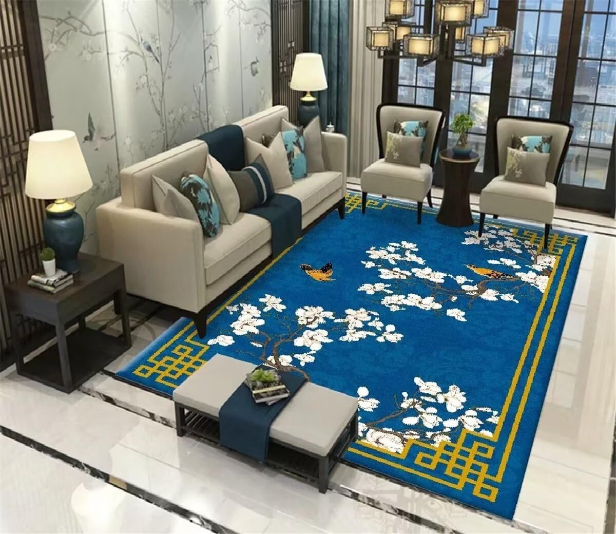 Tapis lavable pour bébé résistant aux taches tapis bleu salon