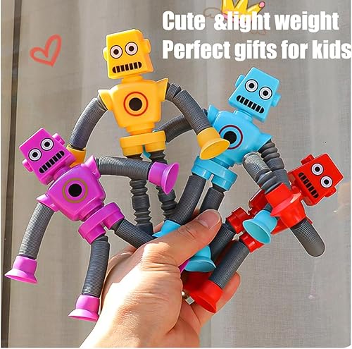 Miniatura 5 de Kicihen 4 piezas de juguetes robóticos telescópicos con ventosa, juguetes para ansiedad que cambian de forma, juguetes sensoriales para niñas y niños