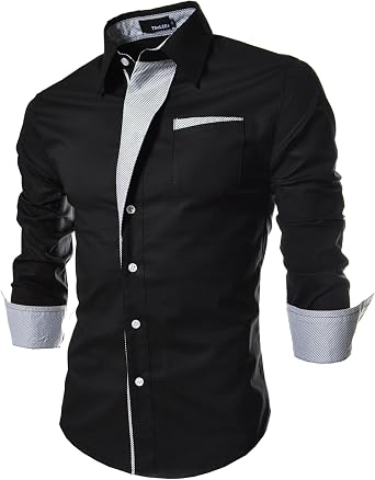 WSLCN Mens Chic Casual Button Down Dress Shirts Long Sleeve Slim Fit Contrast Color