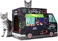 Vista 4 de Casa para gatos con rascador y hierba gatera incluida - Camión de comida