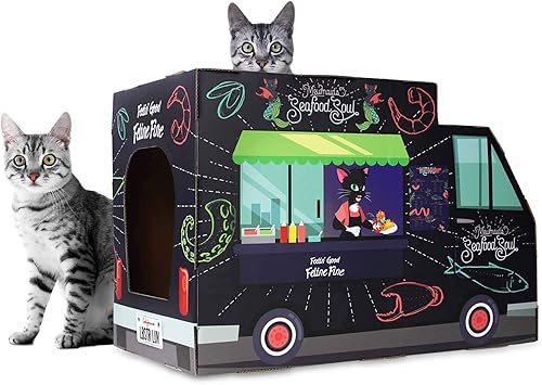 Miniatura 4 de Casa para gatos con rascador y hierba gatera incluida - Camión de comida