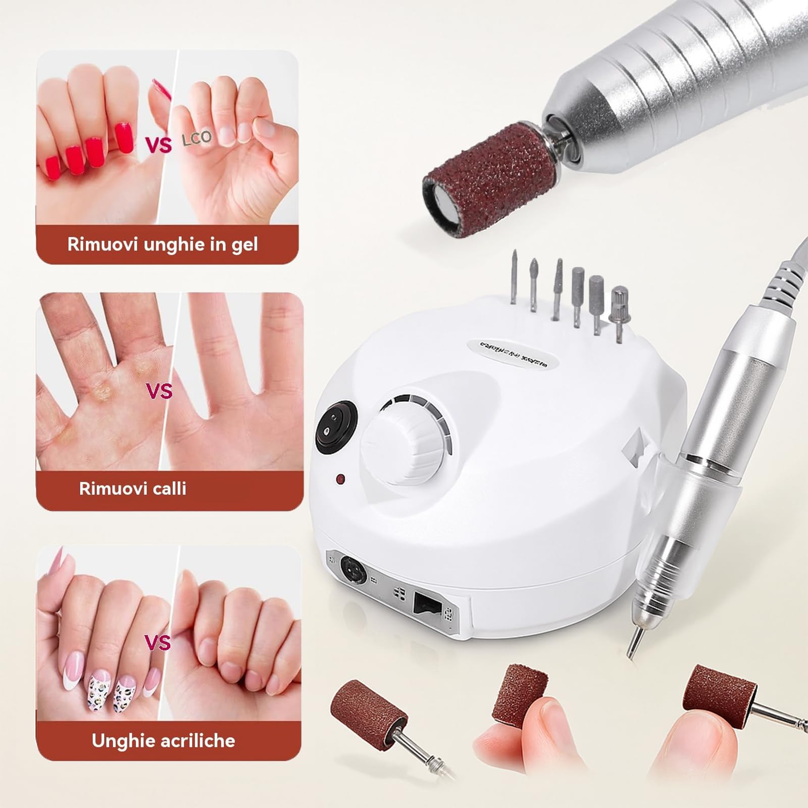 Voltix Fresa per Unghie Professionale 35000 Giri con Velocità Regolabile e Pedale, Trapano Elettrico per Manicure e Pedicure, Fresa Unghie per Rimozione Gel e Smalto, Lima Elettrica Bianca