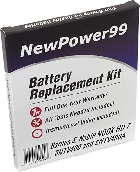 Battery Kit for the Barnes and Noble Nook HD 7" BNTV400 and BNTV400A with Free Tools, Video Instructions, and Long Life Battery from NewPower99