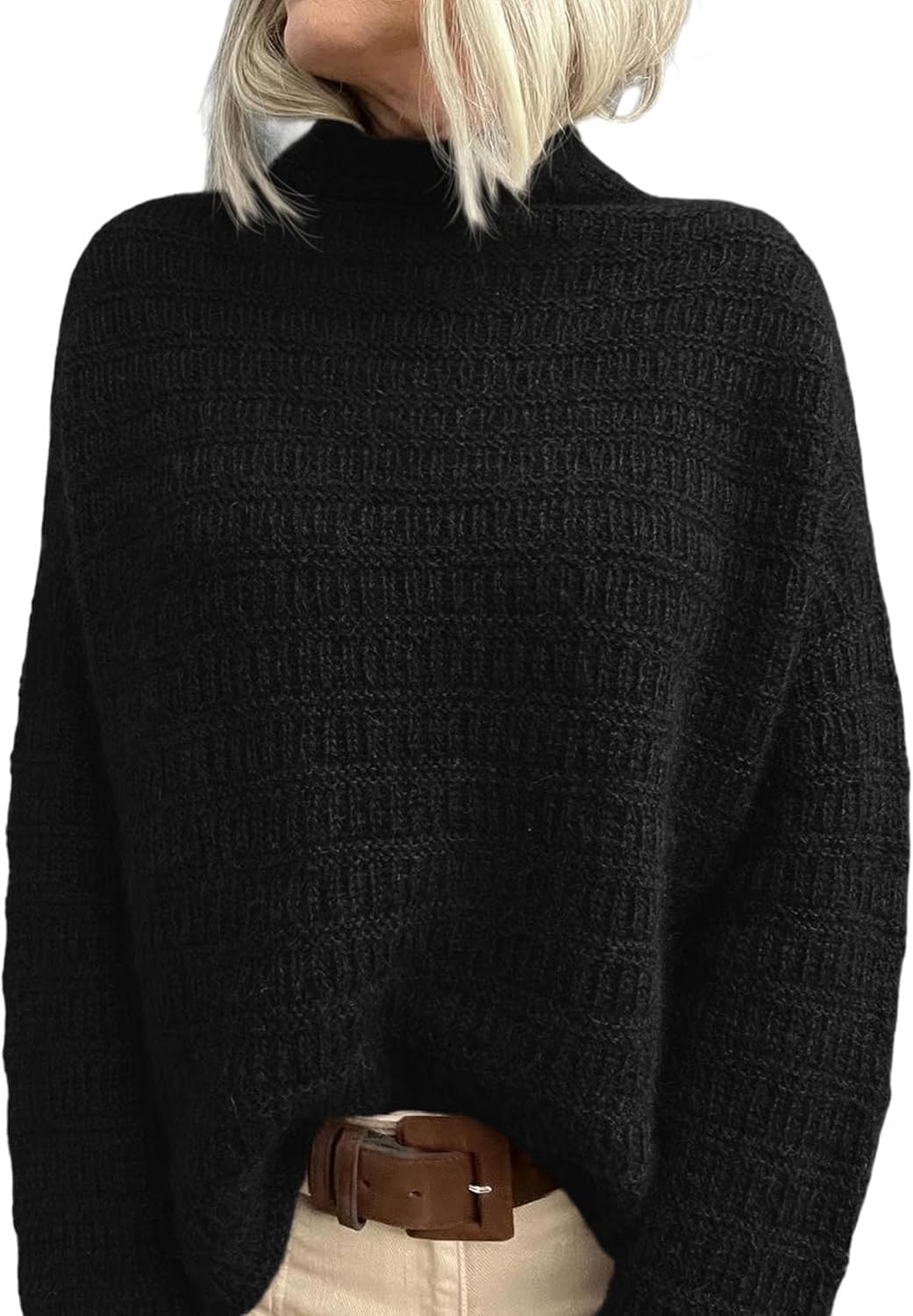 PRETTYGARDEN Womens Mock Neck Oversized Sweaters 2026 Long Sleeve Pullover Fall Sweater Knit Jumper Tops Winter Clothing