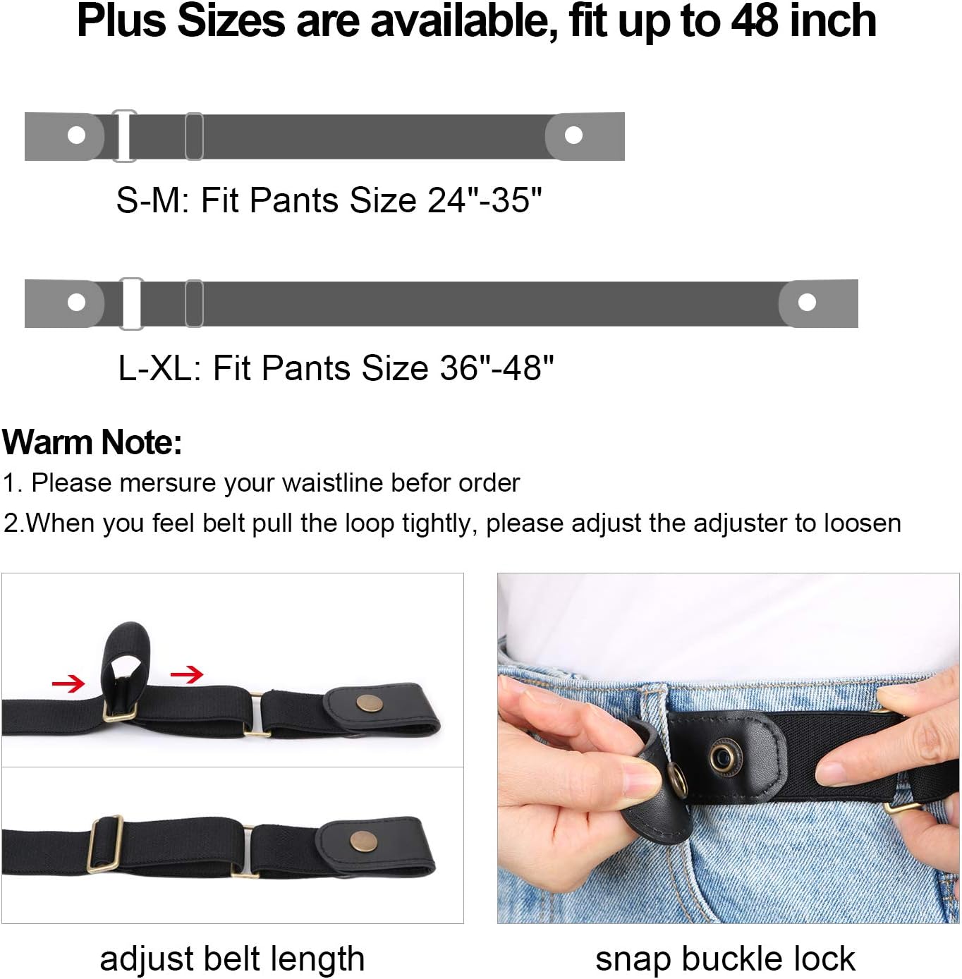 XZQTIVE No Buckle Elastic Belt for Women and Men, Stretch Invisible Buckless Belts for Jeans Fits Waist 24-48 inches