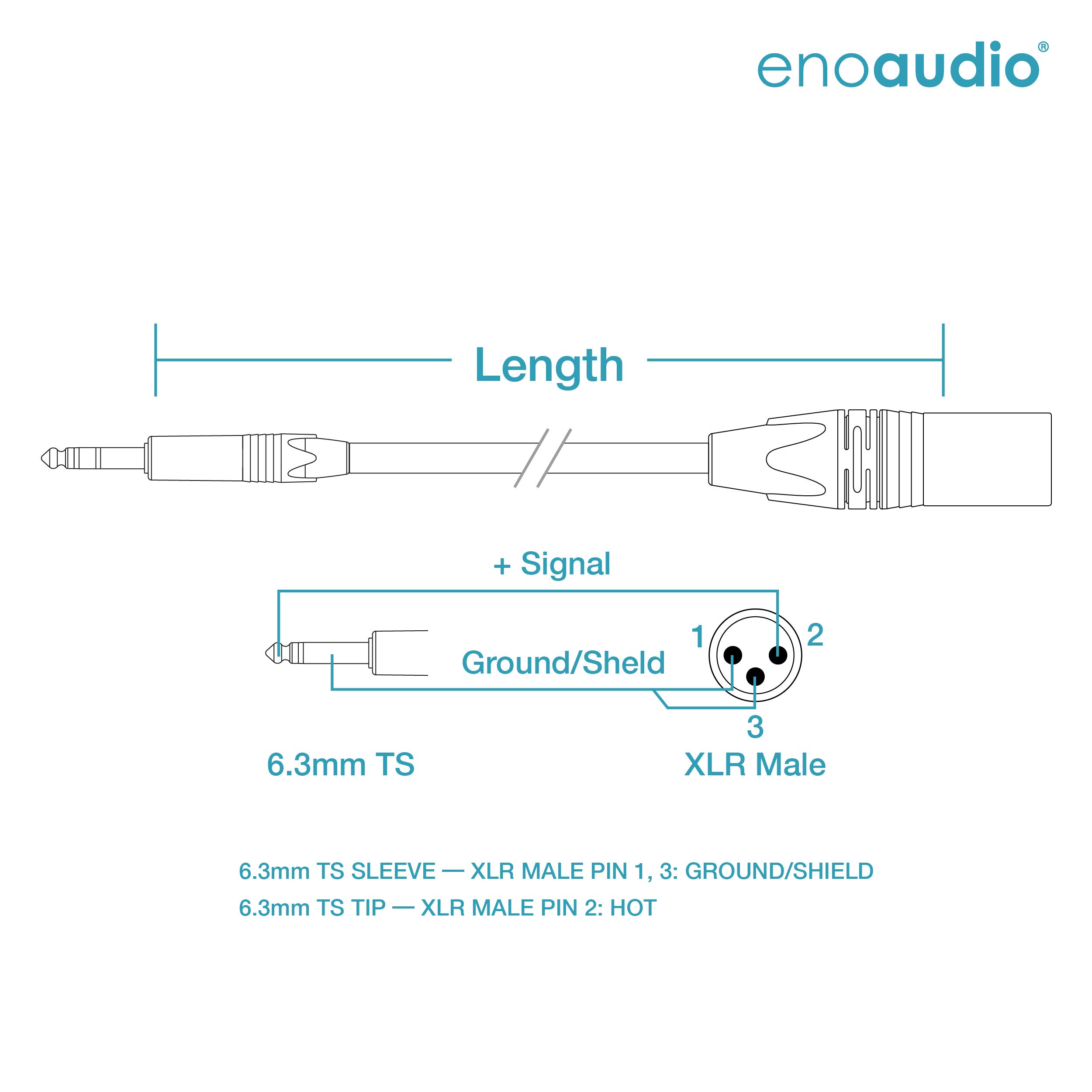 enoaudio Mogami 2534 Quad Professionel Studio Kabel Unsymmetrische | Neutrik Gold 6,3mm TS klinke - XLR male | HiFi, 10 m
