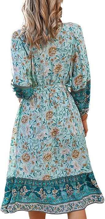 Robe Ample été Couleur Unie Robe Femme Été Chic En Coton Et Lin - Mi-Longue, Col V, Manches Courtes - Style Bohème Plage Robe Coton Lin Chic
