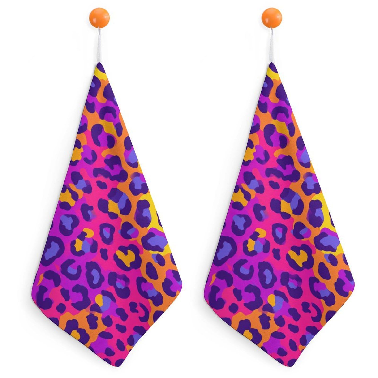 Jubonexis Colorful Leopard Spots Pattern Small Hand Towel with Hanging Loop 2 PCS Absorbent Soft Wash Cloth for Kitchen Bathroom