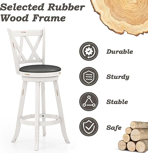 Miniatura 8 de MU Taburetes de bar de altura de mostrador, juego de 2 taburetes de bar giratorios de altura de asiento de 29 pulgadas con respaldo en X, silla de