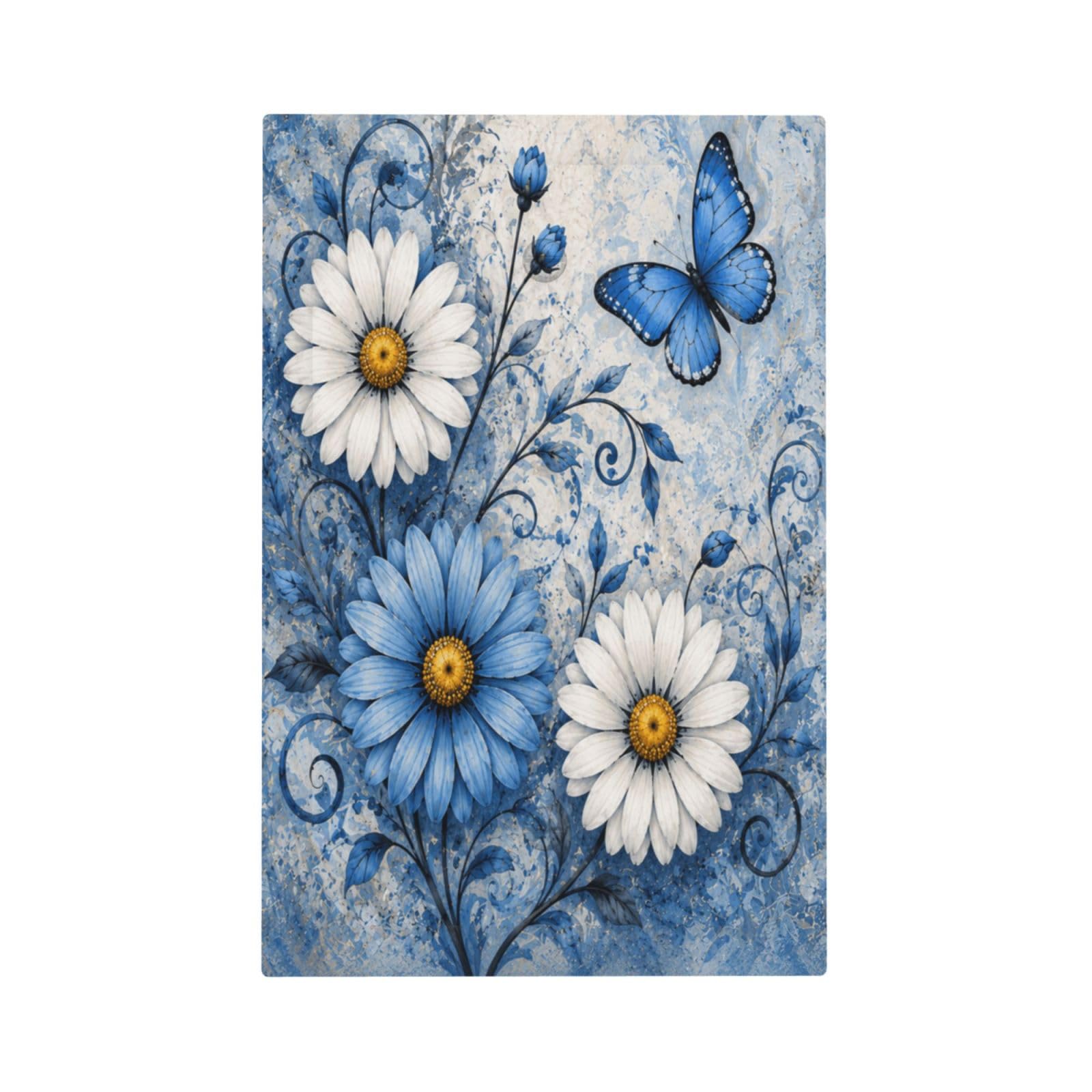 Xuejiaku Single Blank Decorative Light Switch Covers White Blue Daisy Floral & Butterfly 1 Gang No Device Outlet Covers Wall Plate Vintage Watercolor Flower Switchplate Dimmer Faceplate for Home Decor