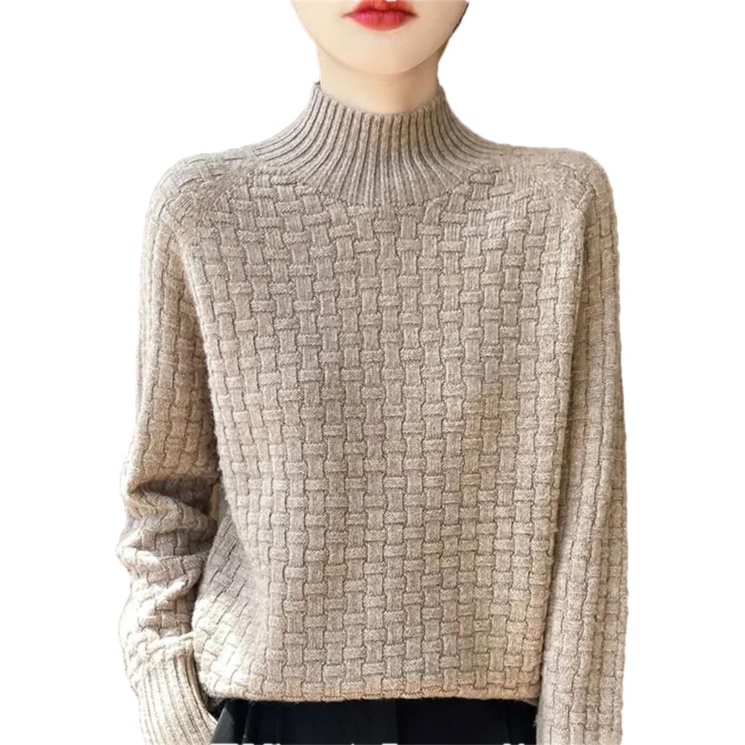 Maglione da donna a collo alto tinta unita maglione allentato maglia fondente camicia, Nero , L