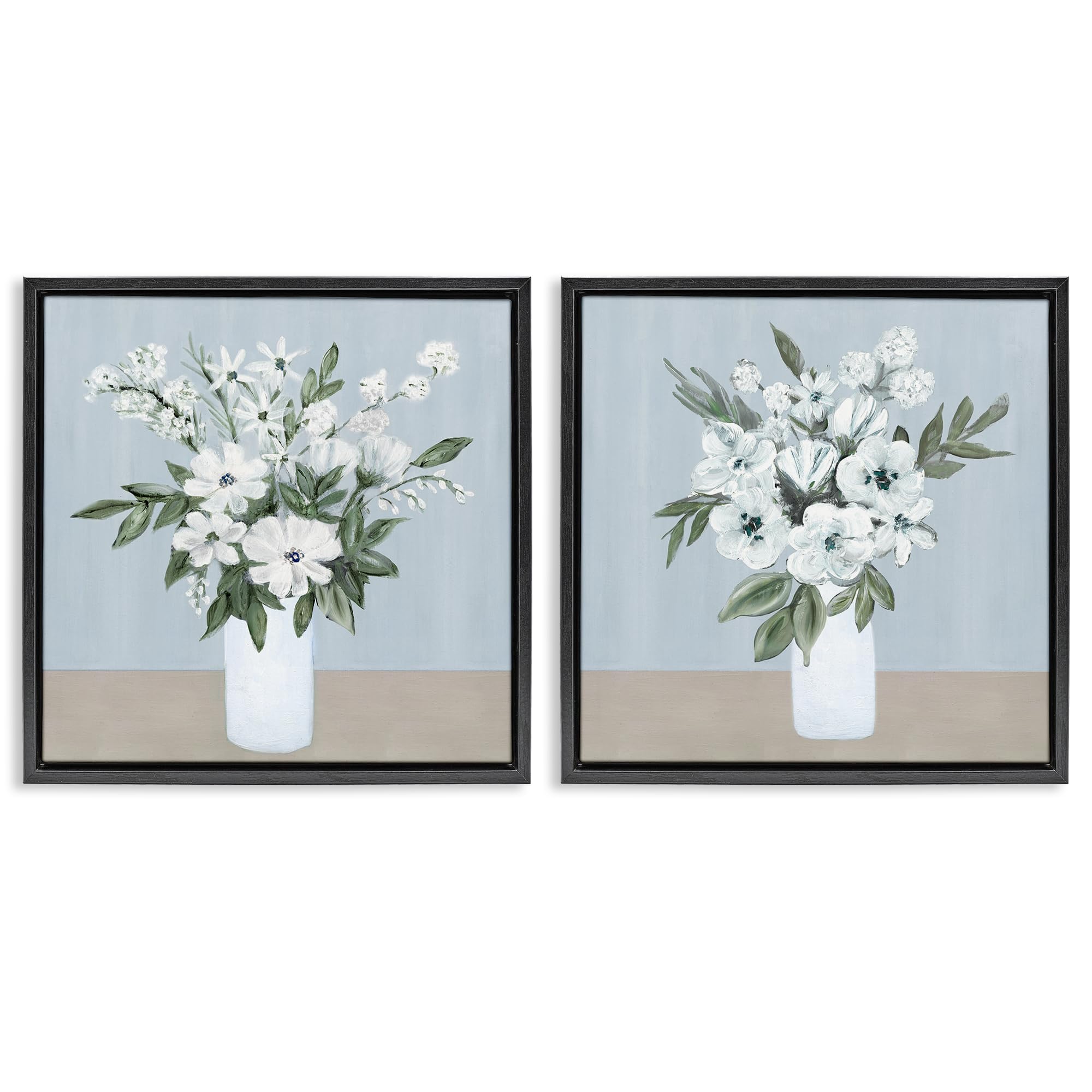 Stupell Industries 'Mixed White Blossoms', 2pc Floating Frame Art Set 2, Black, 25 x 25 Inches, Easy to Hang and Sturdy, Made in USA, by Marilyn Dunlap