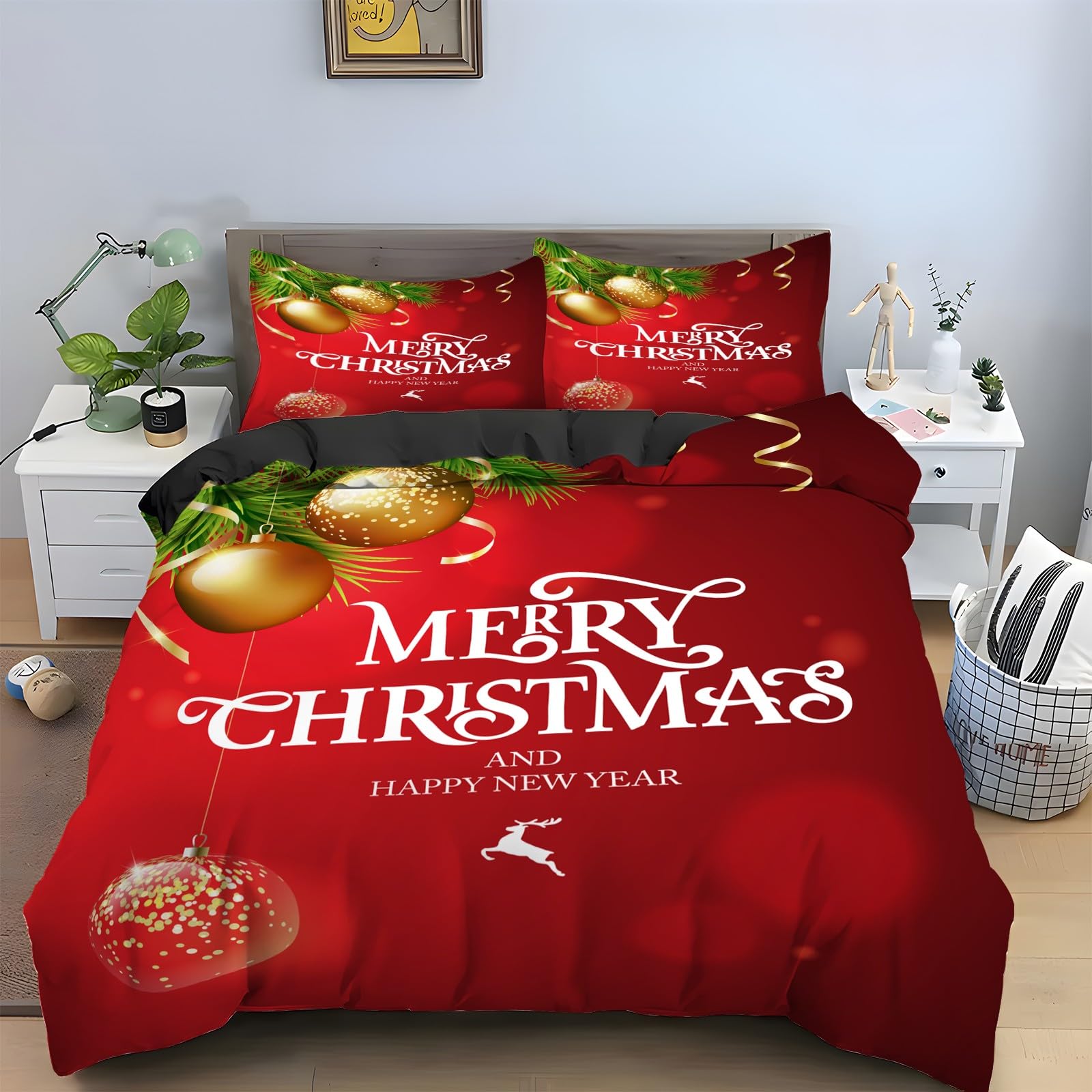Housse de couette boules de Noël 90x190 pour transformer votre chambre en hiver