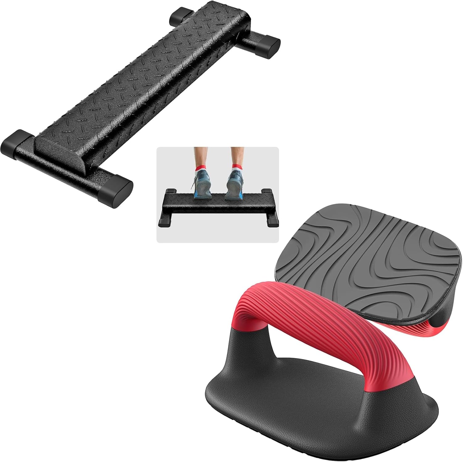 Kipika Push Up Bars & Steel Calf Raise Block Bundle - Comprehensive Home Gym Strength Training Equipment
