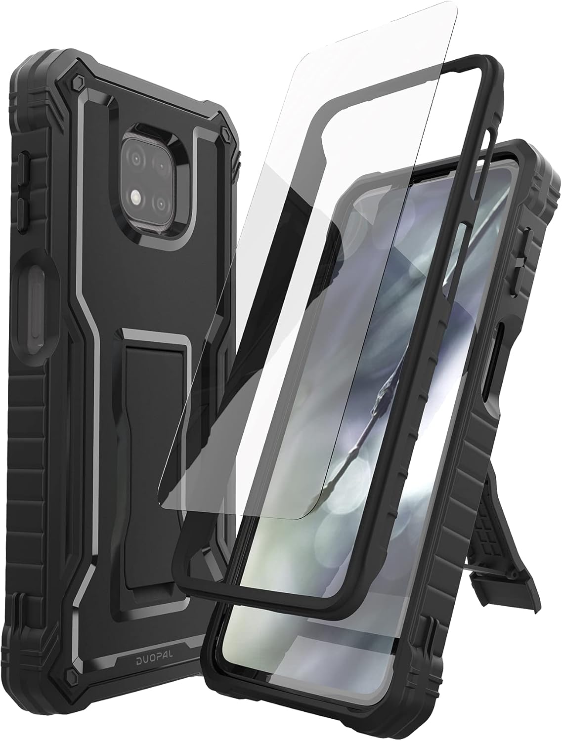 DUOPAL for Motorola Moto G Power 2021 Case, Military Grade Protection Shockproof Case with Tempered Glass HD Screen Protector and Kickstand Compatible with Moto G Power 2021 Phone 6.6 Inch (Black)