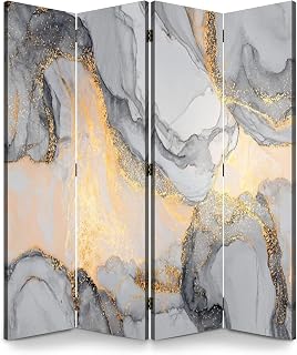4 Panels Room Divider Screen Luxury Abstract Fluid Art Painting Alcohol Ink Technique Transparent Wood Folding Privacy Screen Partition Canvas Wall Divider Freestanding Portable Indoor Separator
