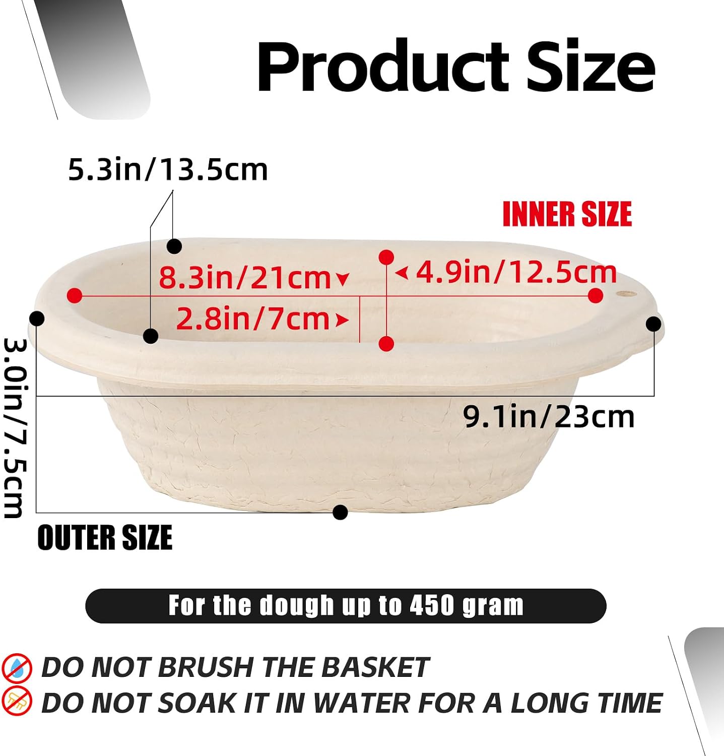 2-Pack 8inch Oval Sourdough Banneton Bread Proofing Basket with Linen Liner