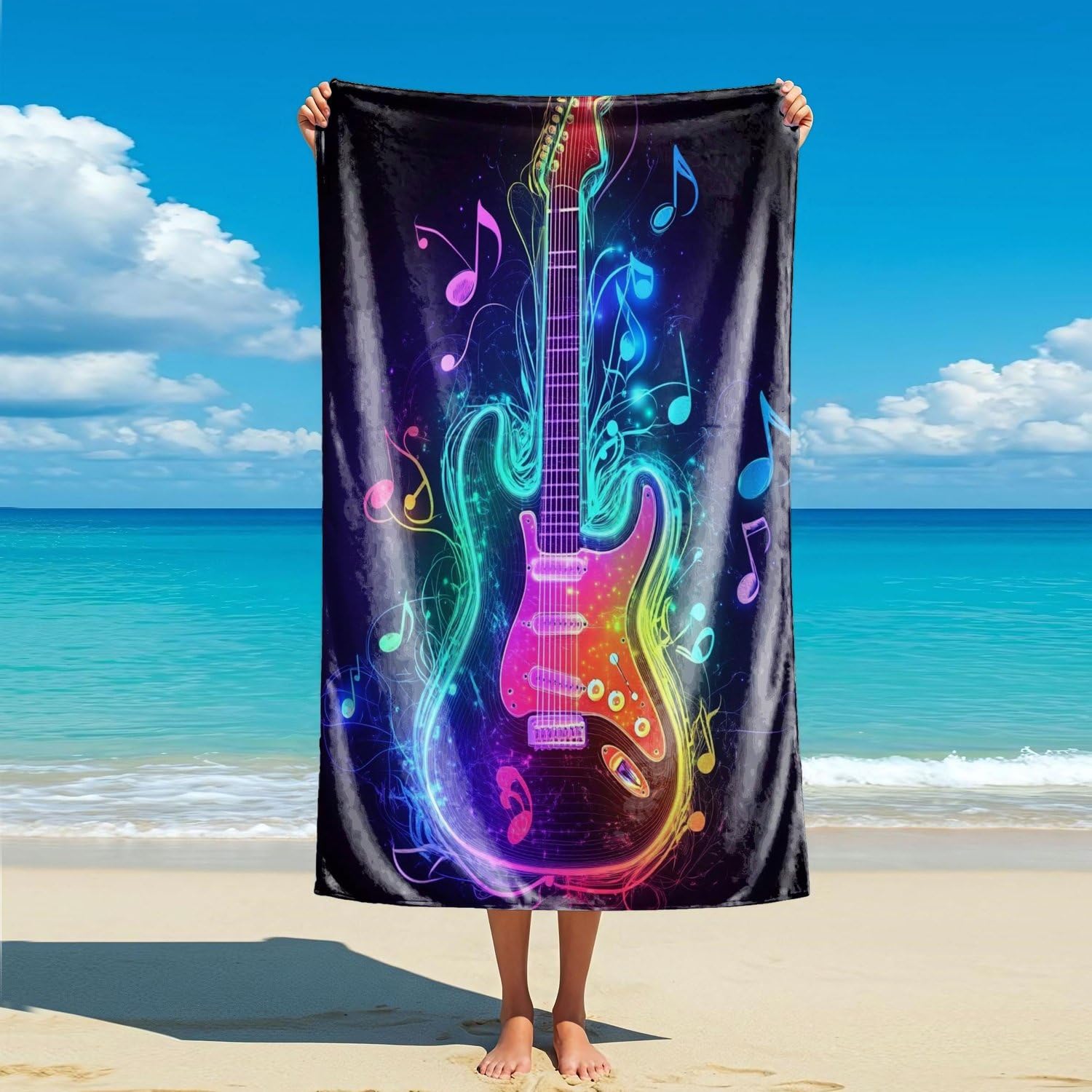 HGXLOWUA Dream Guitar Melody Printed Beach Towel: Microfiber Music Themed Beach Towel - Creative Abstract Wave Design, Unique Gift for Music Lovers (style4,150cm x 75cm)
