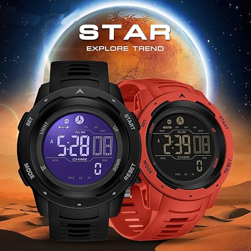 Miniatura 2 de Relojes de seguimiento de fitness para hombres, reloj digital deportivo amarillo IP68 impermeable con podómetro, calorías y cronómetro de cuenta