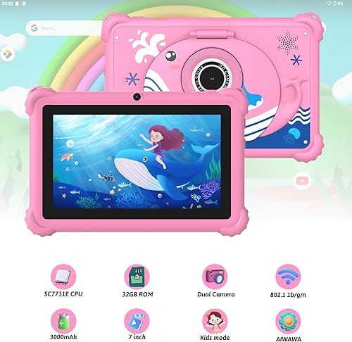 Miniatura 3 de Tablet infantil de 7 pulgadas para niños pequeños, Android 12, 4 GB de RAM, 32 GB de ROM, WiFi, Bluetooth, pantalla IPS de protección ocular segura,