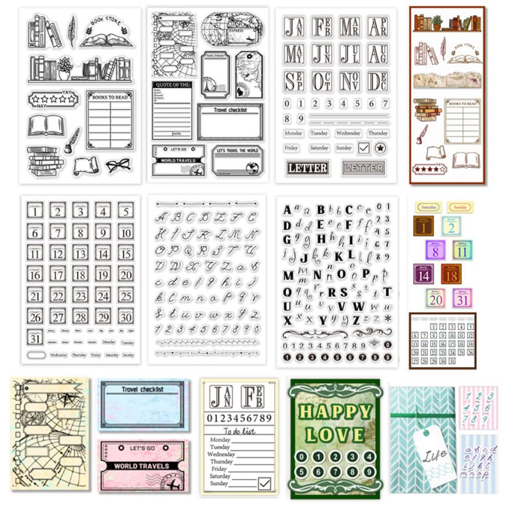 Photo 1 of PH PandaHall 6 Sheets Planner Calendar Clear Stamps, Week Month Silicone Stamps Schedule Transparent Stamp for Card Making DIY Scrapbooking Embossing Photo Journal Album Decoration