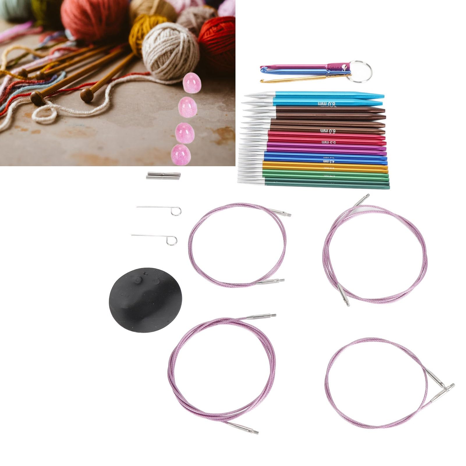Fafeicy Set di Aghi a Maglia Circolare Intercambiabile, Aghi da Maglieria in Alluminio da 3,5-8 Mm con Sacchetto, Forniture Portatili per i Principianti dei Principianti