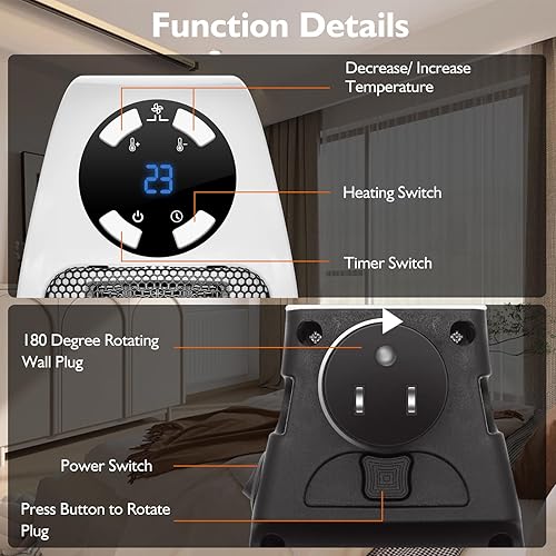 Miniatura 6 de Ecowarm - Calentador eléctrico de 2 piezas, enchufe de pared de 500 W, como se ve en la televisión, pequeño calentador de espacio portátil con
