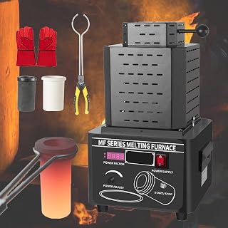 DRFGHK Horno de fusión de Oro de 1 kg, 2 kg y 3 kg. Horno de fusión Digital de Oro de 1600 °C/2912 °F con crisol de Grafito para Metales, Oro, Plata y joyería. 5000 W, Color Negro. 3 kg.
