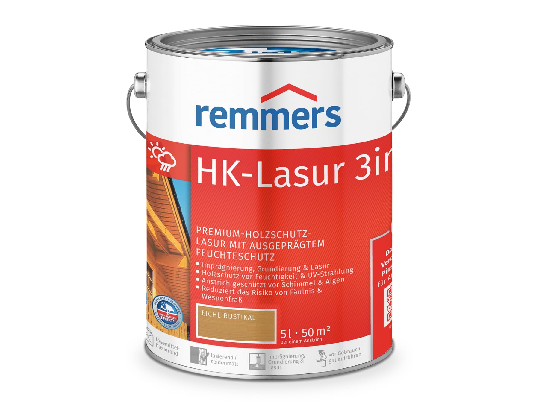 Remmers Vernice trasparente HK rovere rustico, 5 litri, vernice trasparente decorativa premium per esterni, tripla protezione del legno con impregnante + fondo + finitura, protezione del legno da umidità e raggi