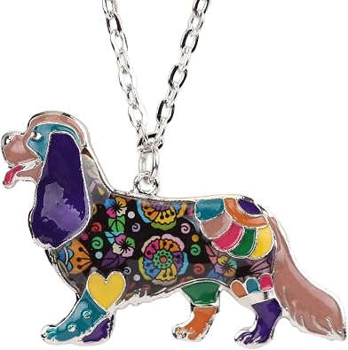 BONSNY Dog Collection Bracken Our Cavalier King Charles Spaniel Alloy Enamel Pendant Necklace