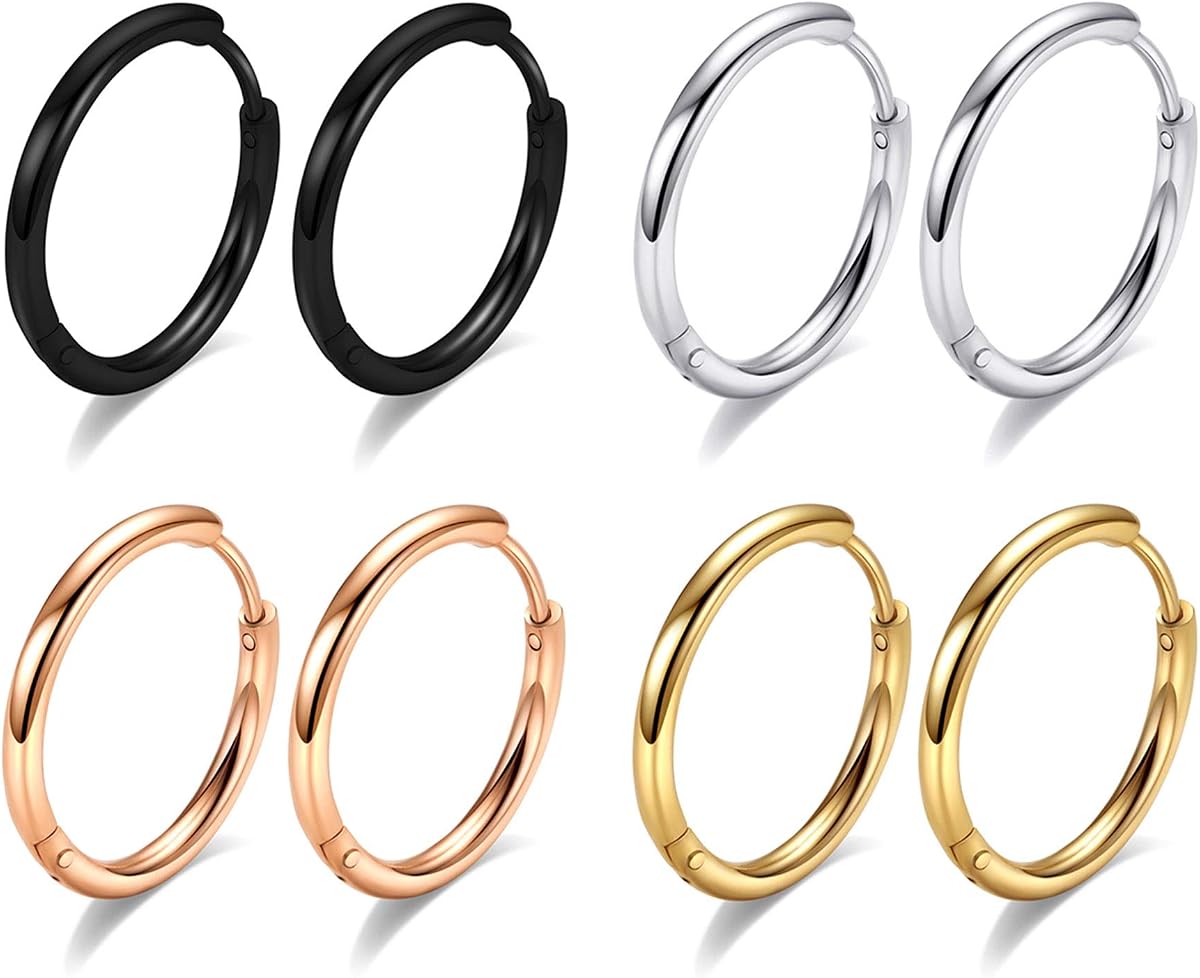 Pendientes de aro de acero quirúrgico 316L, pendientes Huggie de 6 mm a 20 mm, hipoalergénicos para mujeres y hombres, pendientes de aro pequeños para hombres, pendientes de cartílago para mujeres 20G 18G