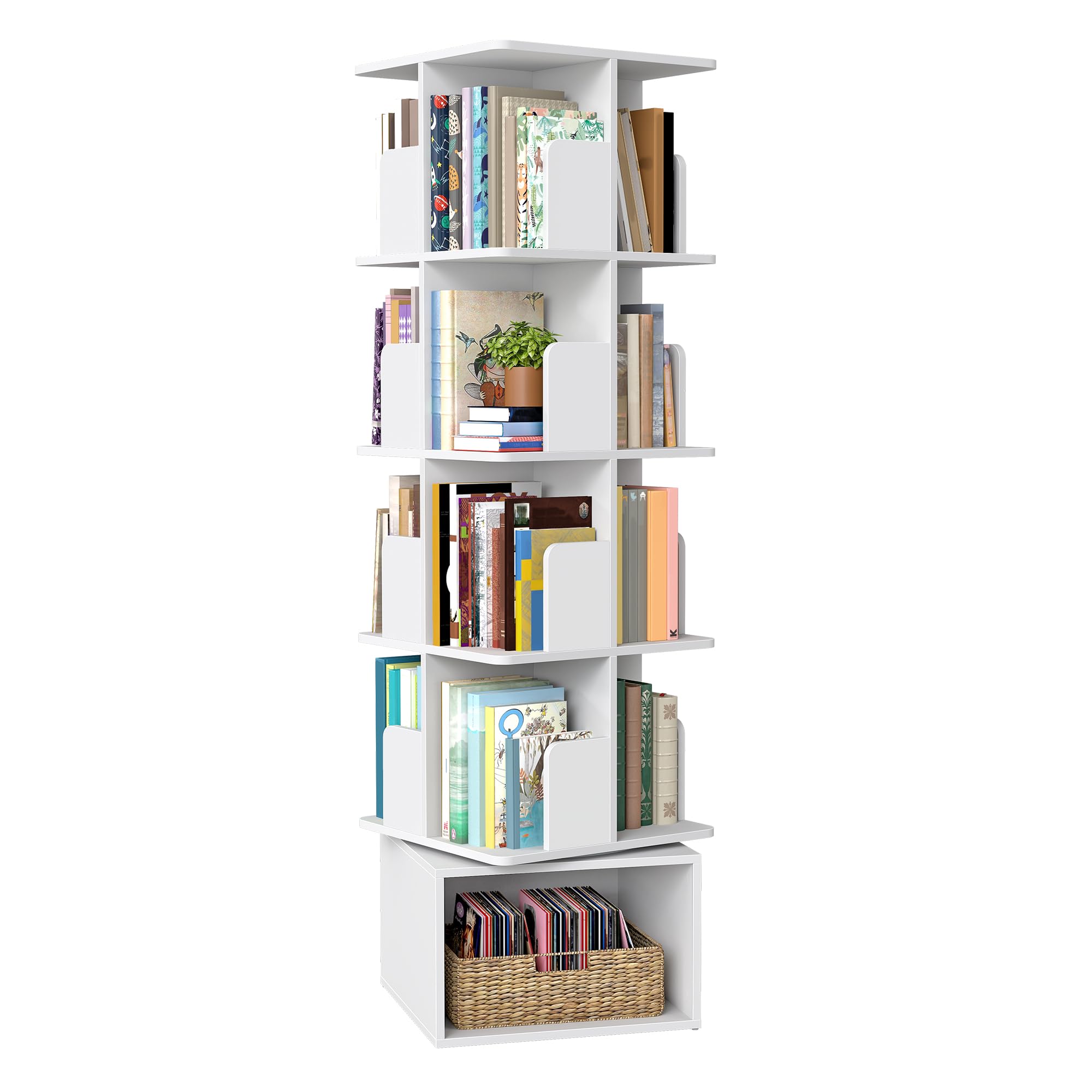 VASAGLE Custos Drehbares Bücherregal 5 Ebenen Standregal 40x40x155,8 cm wolkenweiß