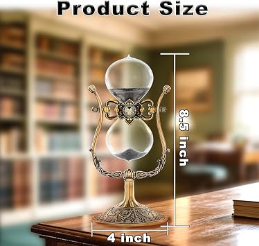 SuLiao Vintage 15 Minute Hourglass Sand Timer, Unique Metal Sand Watch 15 Min, Large Brass Engraved Rotating Clock Stand, Antique Glass Sandglass for Home, Desk, Office Decoration