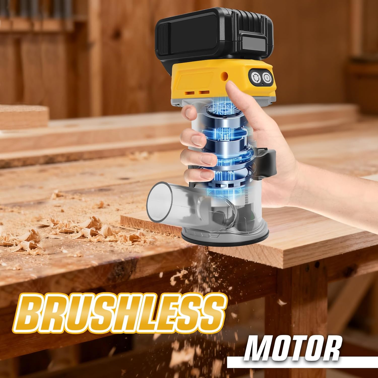Cordless Compact Router Plunge Base for Dewalt 20v Battery, Compact Router Fixed Base & Plunge Router, 5 Speed Brushless Router for Woodworking/DIY Projects