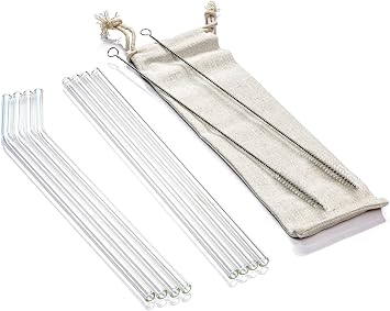 Simplifi It Assorted Clear Glass Straw Set with Nylon Cleaning Brushes 11 PC. - SI-SGL10-11C