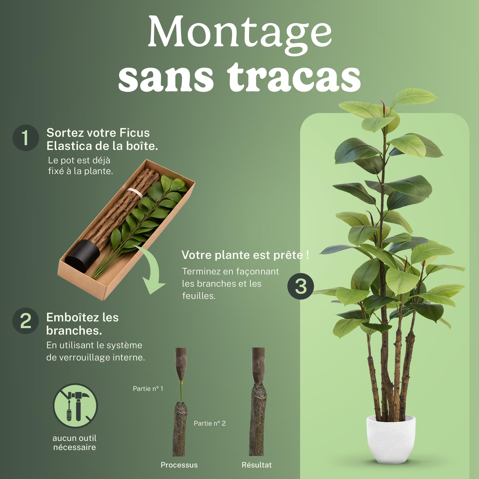 Maia Shop Ficus Elastica Artificiel 180 cm - Faux Arbre d'Intérieur